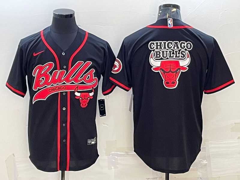 Mens Chicago Bulls Blank Black Team Big Logo With Patch Cool Base Stitched Baseball Jersey->chicago bulls->NBA Jersey
